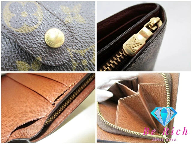 ルイ ヴィトン LOUIS VUITTON 二つ折り財布 モノグラム ポルト パピエ ジップ M61207 茶 ブラウン PVC レザー LV ロゴ 中財布 ミディアム コンパクト ウォレット パスポート入れ 【中古】【送料無料】 bs3735