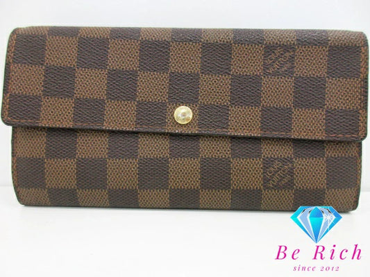 ルイ ヴィトン LOUIS VUITTON 二つ折り財布 長財布 ダミエ ポルト フォイユ サラ N61734 エベヌ 茶 ブラウン LV ロゴ ロング ウォレット 【中古】【送料無料】 bs3736