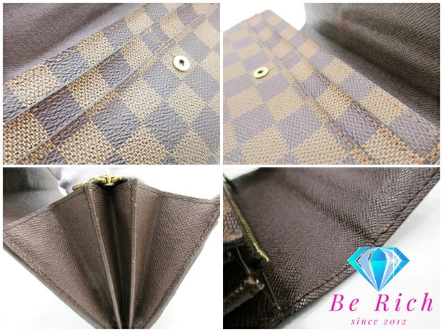 ルイ ヴィトン LOUIS VUITTON 二つ折り財布 長財布 ダミエ ポルト フォイユ サラ N61734 エベヌ 茶 ブラウン LV ロゴ ロング ウォレット 【中古】【送料無料】 bs3736