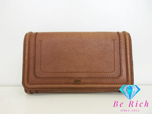 クロエ Chloe 二つ折り財布 長財布 3P0389 パラティ 茶 ブラウン レザー ロゴ ロング ウォレット  【中古】【送料無料】 bs3741