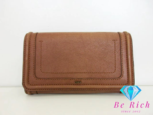 クロエ Chloe 二つ折り財布 長財布 3P0389 パラティ 茶 ブラウン レザー ロゴ ロング ウォレット  【中古】【送料無料】 bs3741