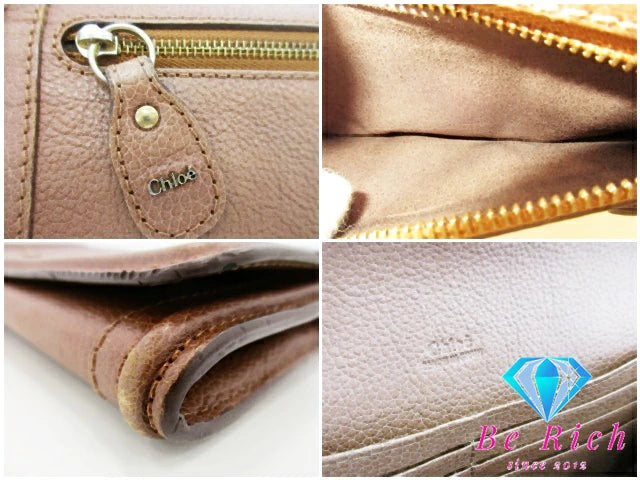 クロエ Chloe 二つ折り財布 長財布 3P0389 パラティ 茶 ブラウン レザー ロゴ ロング ウォレット  【中古】【送料無料】 bs3741