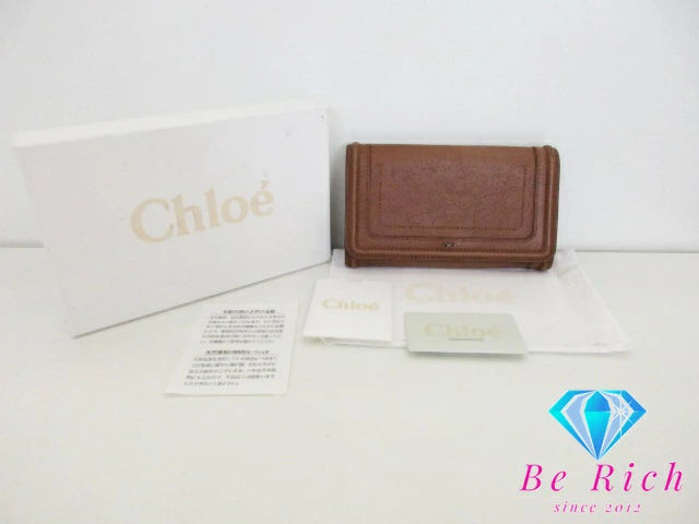 クロエ Chloe 二つ折り財布 長財布 3P0389 パラティ 茶 ブラウン レザー ロゴ ロング ウォレット  【中古】【送料無料】 bs3741
