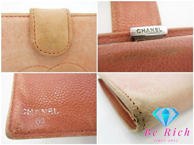シャネル CHANEL がま口 二つ折り財布 A13497 ピンク キャビアスキン レザー ココ マーク ロゴ 中財布 ミディアム ロング ウォレット 長財布  【中古】【送料無料】 bs3748