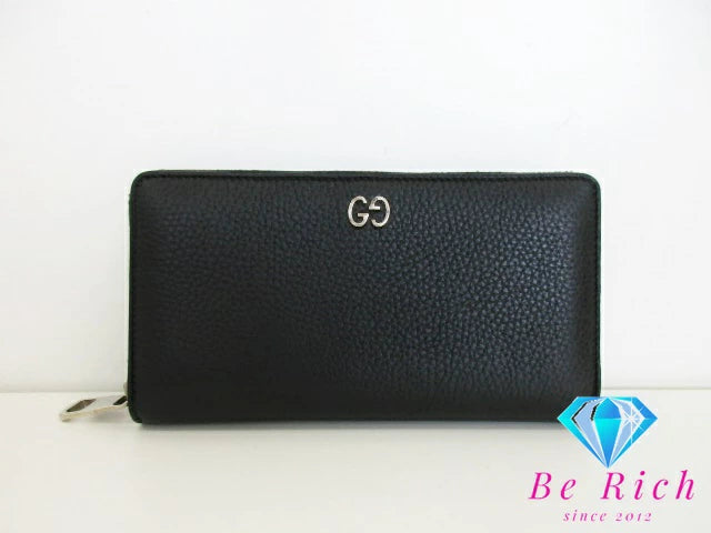 グッチ GUCCI 二つ折り財布 ラウンド ファスナー 長財布 473928 ドリアン 黒 ブラック レザー ロゴ ロング ウォレット 【中古】【送料無料】bs3752
