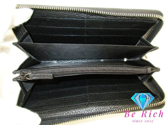 グッチ GUCCI 二つ折り財布 ラウンド ファスナー 長財布 473928 ドリアン 黒 ブラック レザー ロゴ ロング ウォレット 【中古】【送料無料】bs3752