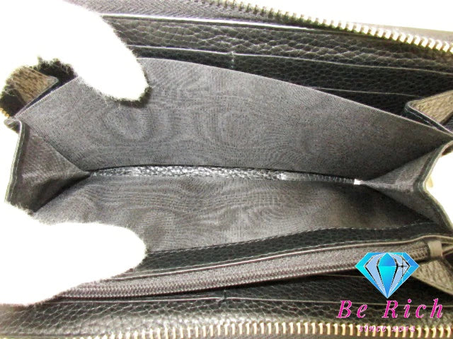 グッチ GUCCI 二つ折り財布 ラウンド ファスナー 長財布 473928 ドリアン 黒 ブラック レザー ロゴ ロング ウォレット 【中古】【送料無料】bs3752