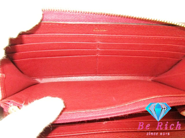 カルティエ Cartier C ドゥ カルティエ ラウンド ファスナー 長財布 CRL3001530 赤 レッド レザー ロゴ 二つ折り財布 ロング ウォレット 【中古】【送料無料】 bs3757