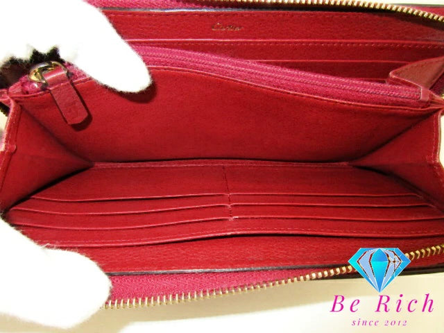 カルティエ Cartier C ドゥ カルティエ ラウンド ファスナー 長財布 CRL3001530 赤 レッド レザー ロゴ 二つ折り財布 ロング ウォレット 【中古】【送料無料】 bs3757