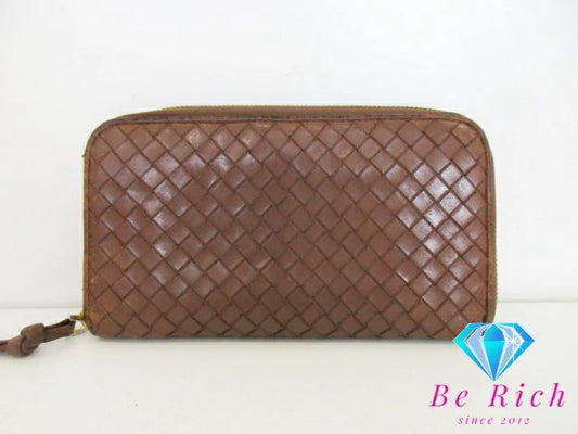 ボッテガ ヴェネタ BOTTEGA VENETA ラウンド ファスナー 長財布 イントレチャート レザー ゴールド ロゴ 二つ折り財布 ロング ウォレット 【中古】【送料無料】bs3759