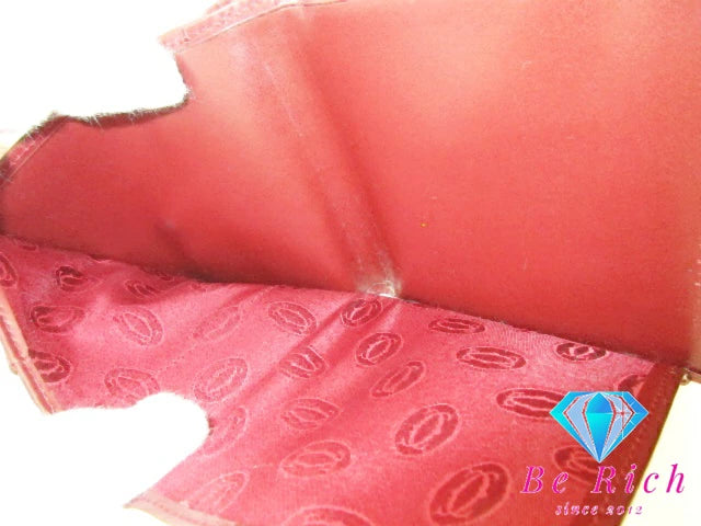 Cartier 三つ折り財布 がま口 小銭入れ マスト ドゥ カルティエ L3000039 ボルドー レザー ロゴ 二つ折り財布 コンパクト ウォレット  【中古】【送料無料】 bs3762