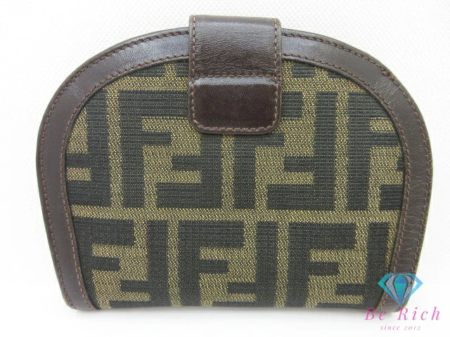 フェンディ FENDI 二つ折り財布 中財布 2804 012233 ブラウン 茶 ブラック 黒 キャンバス レザー ズッカ ロゴ ミディアム コンパクト ウォレット 【中古】【送料無料】 bs3964