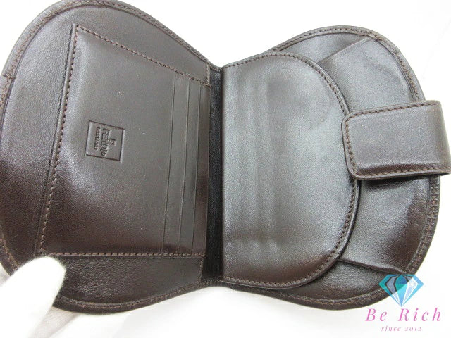 フェンディ FENDI 二つ折り財布 中財布 2804 012233 ブラウン 茶 ブラック 黒 キャンバス レザー ズッカ ロゴ ミディアム コンパクト ウォレット 【中古】【送料無料】 bs3964