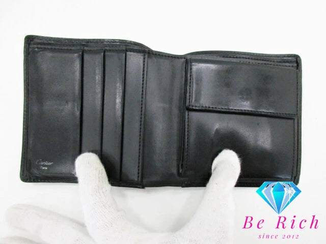 カルティエ Cartier メンズ 二つ折り財布 パシャ 黒 ブラック レザー ロゴ コンパクト ウォレット 【中古】【送料無料】 bs3769