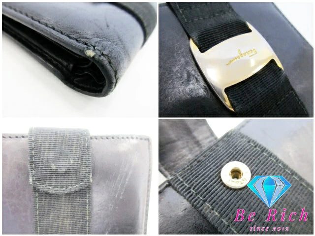 サルヴァトーレ フェラガモ Salvatore Ferragamo 二つ折り財布 22 3053 ヴァラ 黒 ブラック レザー コンパクト ウォレット  【中古】【送料無料】bs3671