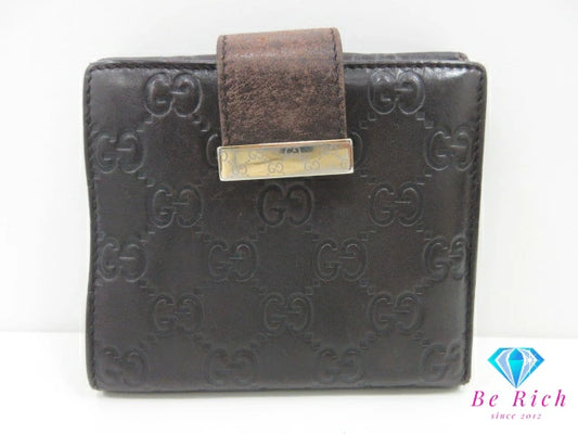 グッチ GUCCI Wホック 二つ折り財布 212090 GG シマ ダーク ブラウン 茶 ロゴ レザー コンパクト ウォレット 【中古】【送料無料】bs3778