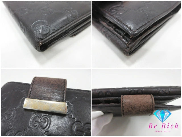 グッチ GUCCI Wホック 二つ折り財布 212090 GG シマ ダーク ブラウン 茶 ロゴ レザー コンパクト ウォレット 【中古】【送料無料】bs3778