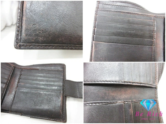 グッチ GUCCI Wホック 二つ折り財布 212090 GG シマ ダーク ブラウン 茶 ロゴ レザー コンパクト ウォレット 【中古】【送料無料】bs3778