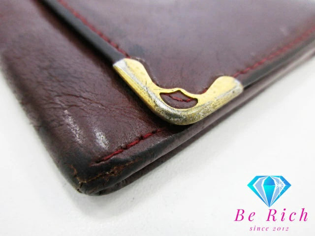 カルティエ Cartier マスト ライン スクエア 型 コインケース 小銭入れ ボルドー レザー ロゴ 財布 コンパクト ウォレット  【中古】【送料無料】 bs3788