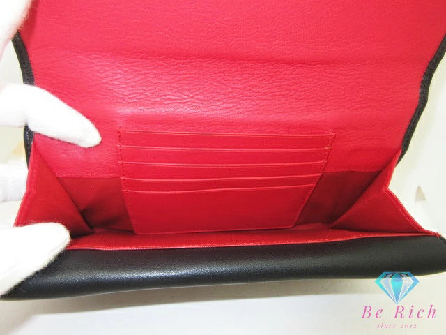 クリスチャン ディオール Christian Dior ダブル フラップ 二つ折り財布 長財布 S5614CBAA CD ロゴ 黒 ブラック レザー ロゴ【中古】【送料無料】 bs3792