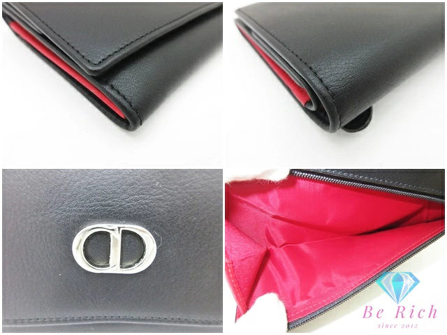 クリスチャン ディオール Christian Dior ダブル フラップ 二つ折り財布 長財布 S5614CBAA CD ロゴ 黒 ブラック レザー ロゴ【中古】【送料無料】 bs3792