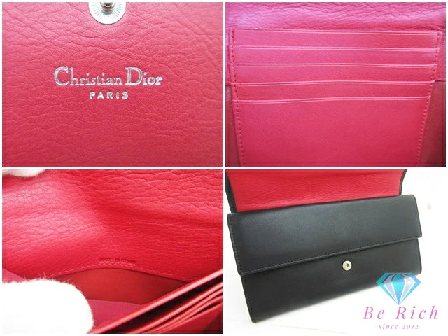 クリスチャン ディオール Christian Dior ダブル フラップ 二つ折り財布 長財布 S5614CBAA CD ロゴ 黒 ブラック レザー ロゴ【中古】【送料無料】 bs3792