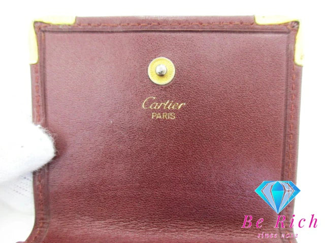 カルティエ Cartier マスト ライン スクエア型 コインケース 小銭入れ ボルドー レザー ロゴ 財布 コンパクト ウォレット  【中古】【送料無料】 bs3795