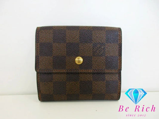ルイ ヴィトン LOUIS VUITTON Wホック 二つ折り財布 N61652 ダミエ ポルト モネ ビエ カルト クレディ エベヌ 茶 PVC レザー LV ロゴ コンパクト ウォレット  【中古】【送料無料】 bs3800