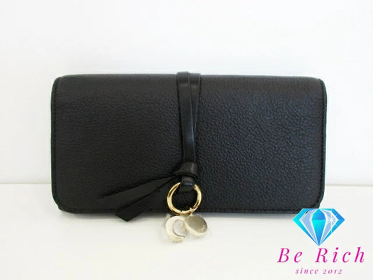 美品 クロエ Chloe Alphabet ウォレット 長財布 CHC21WP942G57 アルファベット 黒 ブラック レザー ロゴ 二つ折り財布 ロング ウォレット  【中古】【送料無料】 bs3803