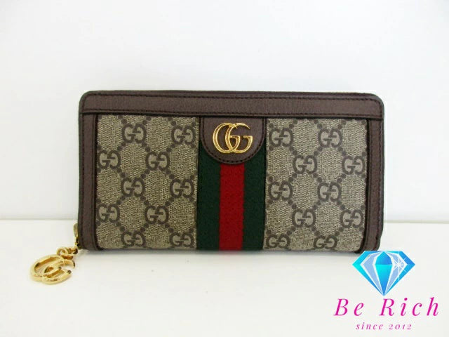 美品 グッチ GUCCI ラウンド ファスナー 長財布 523154 オフィディア GG スプリーム ベージュ シェリー ロゴ 二つ折り財布 ロング ウォレット 【中古】【送料無料】 bs3804