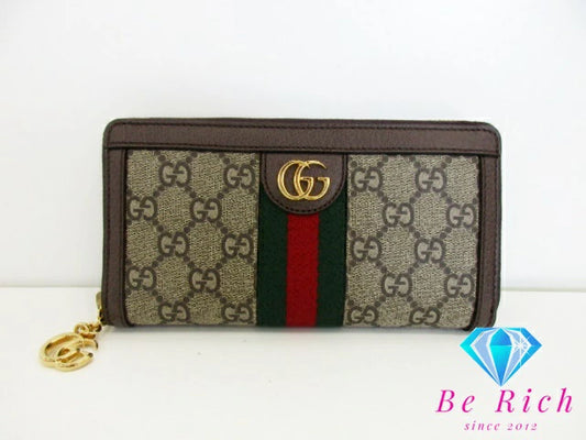 美品 グッチ GUCCI ラウンド ファスナー 長財布 523154 オフィディア GG スプリーム ベージュ シェリー ロゴ 二つ折り財布 ロング ウォレット 【中古】【送料無料】 bs3804