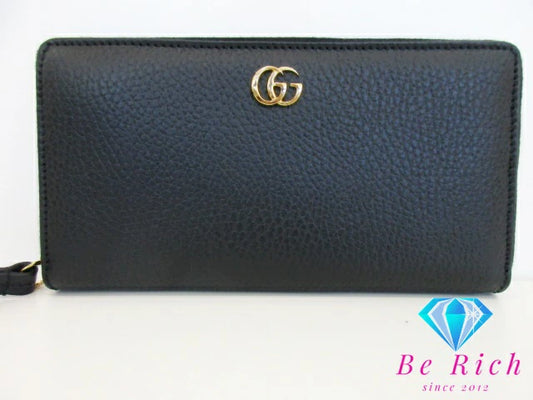 グッチ GUCCI ラウンド ファスナー 長財布 456117 GG マーモント ブラック 黒 レザー ロゴ 二つ折り財布 ロング ウォレット  【中古】【送料無料】 bs3806