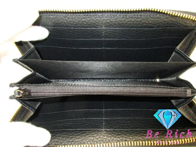 グッチ GUCCI ラウンド ファスナー 長財布 456117 GG マーモント ブラック 黒 レザー ロゴ 二つ折り財布 ロング ウォレット  【中古】【送料無料】 bs3806