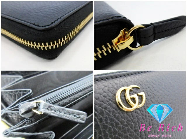 グッチ GUCCI ラウンド ファスナー 長財布 456117 GG マーモント ブラック 黒 レザー ロゴ 二つ折り財布 ロング ウォレット  【中古】【送料無料】 bs3806
