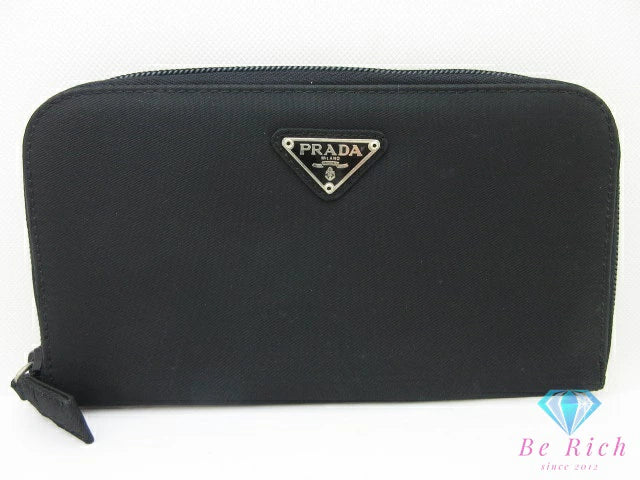 プラダ PRADA ラウンド ジップ 長財布 M506 ブラック 黒 ナイロン レザー トライアングル ロゴ ポコノ ファスナー 二つ折り財布 ロング ウォレット 【中古】【送料無料】bs3807