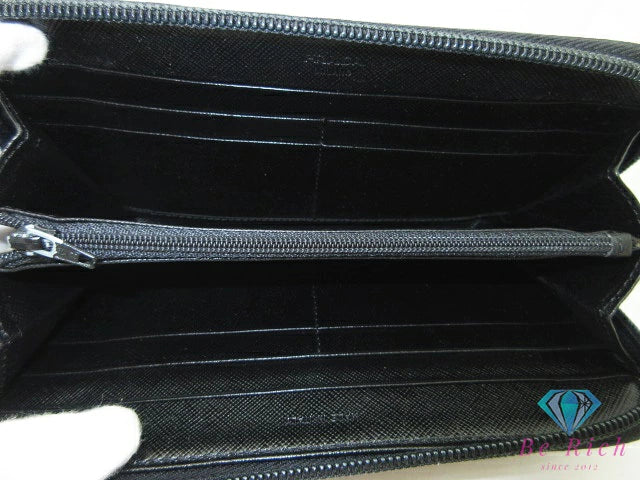 プラダ PRADA ラウンド ジップ 長財布 M506 ブラック 黒 ナイロン レザー トライアングル ロゴ ポコノ ファスナー 二つ折り財布 ロング ウォレット 【中古】【送料無料】bs3807