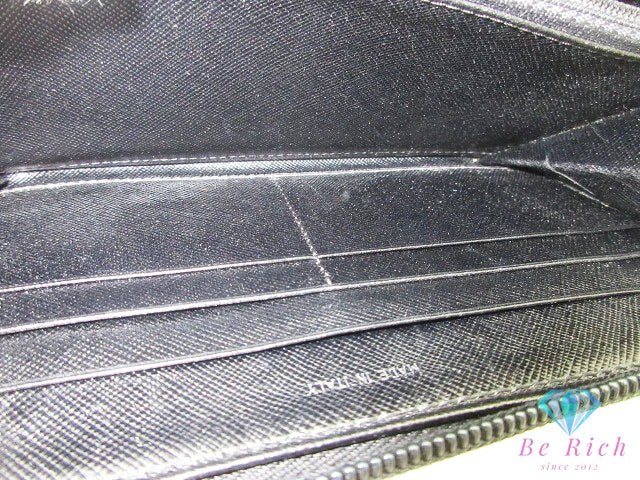 プラダ PRADA ラウンド ジップ 長財布 M506 ブラック 黒 ナイロン レザー トライアングル ロゴ ポコノ ファスナー 二つ折り財布 ロング ウォレット 【中古】【送料無料】bs3807