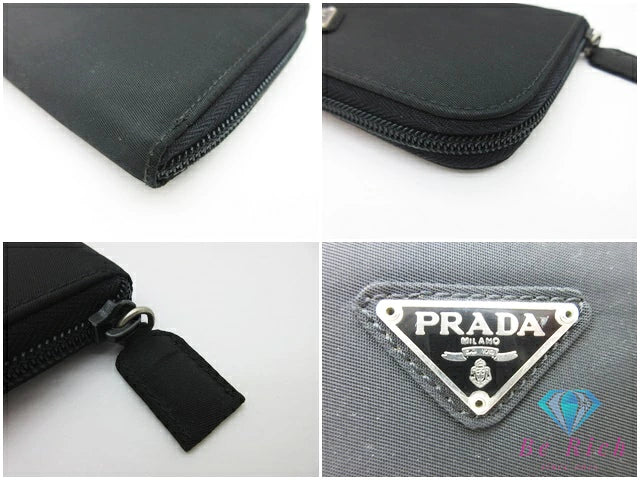 プラダ PRADA ラウンド ジップ 長財布 M506 ブラック 黒 ナイロン レザー トライアングル ロゴ ポコノ ファスナー 二つ折り財布 ロング ウォレット 【中古】【送料無料】bs3807