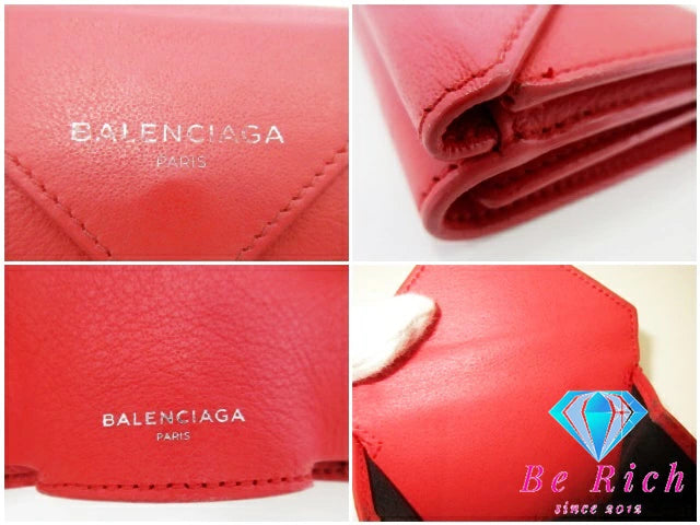 バレンシアガ BALENCIAGA ペーパー ミニ ウォレット 391446 赤 レッド カーフ レザー 三つ折り 財布 コンパクト ウォレット 【中古】【送料無料】 bs3846