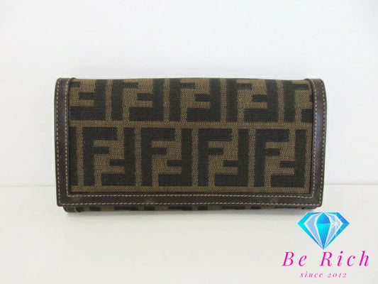 フェンディ FENDI 二つ折り財布 長財布 ズッカ 茶 ブラウン キャンバス レザー ズッカ ロゴ ロング ウォレット  【中古】【送料無料】 bs3851