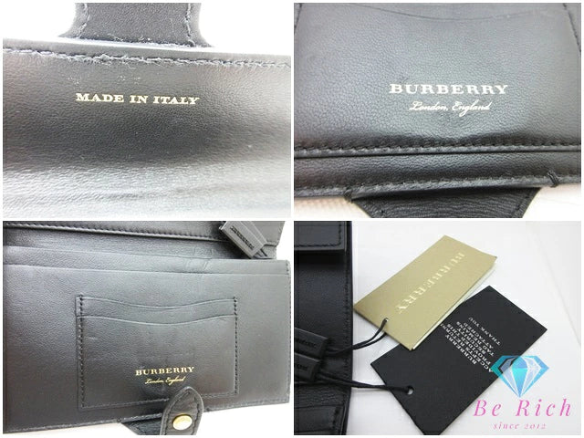 美品 バーバリー BURBERRY スタッズ 三つ折り財布 長財布 黒 ブラック シルバー レザー ロゴ ロング ウォレット 【中古】【送料無料】 bs3853