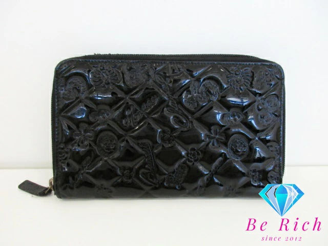 シャネル CHANEL 二つ折り財布 ラウンド ファスナー 長財布 アイコン 黒 ブラック エナメル パテント レザー ココ マーク ロゴ ロング ウォレット 【中古】【送料無料】bs3861