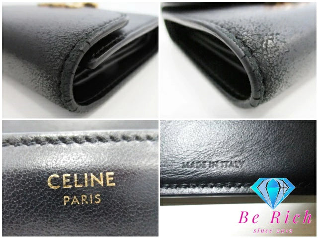 セリーヌ CELINE 三つ折り財布 スモール フラップ ウォレット トリオンフ 10D783 黒 ブラック ロゴ 二つ折り財布 コンパクト ミニ ウォレット  【中古】【送料無料】 bs3862