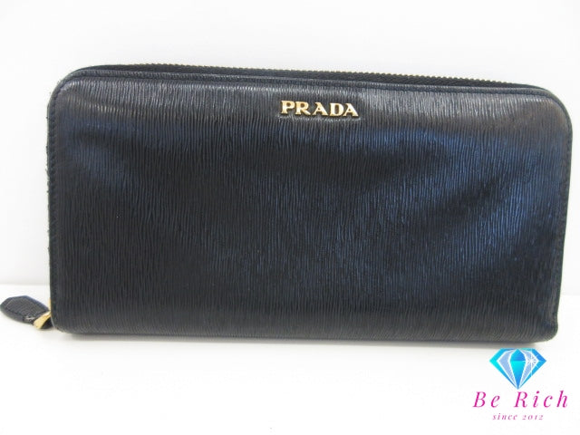 プラダ PRADA ラウンド ファスナー 長財布 1ML506 サフィアーノ レザー 黒 ブラック 赤 レッド バイカラー ロゴ 二つ折り財布 ロング ウォレット 【中古】【送料無料】bs3863