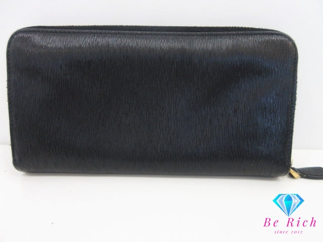 プラダ PRADA ラウンド ファスナー 長財布 1ML506 サフィアーノ レザー 黒 ブラック 赤 レッド バイカラー ロゴ 二つ折り財布 ロング ウォレット 【中古】【送料無料】bs3863