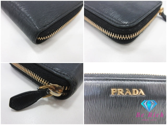 プラダ PRADA ラウンド ファスナー 長財布 1ML506 サフィアーノ レザー 黒 ブラック 赤 レッド バイカラー ロゴ 二つ折り財布 ロング ウォレット 【中古】【送料無料】bs3863