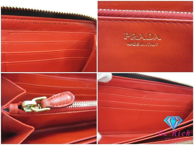 プラダ PRADA ラウンド ファスナー 長財布 1ML506 サフィアーノ レザー 黒 ブラック 赤 レッド バイカラー ロゴ 二つ折り財布 ロング ウォレット 【中古】【送料無料】bs3863