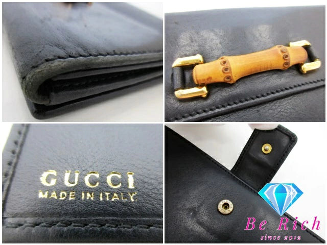 グッチ GUCCI Wホック 二つ折り 長財布 バンブー ブラック 黒 レザー G ロゴ 二つ折り財布 ロング ウォレット 【中古】【送料無料】bs3871