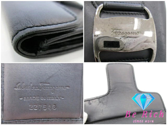 サルヴァトーレ フェラガモ Salvatore Ferragamo 二つ折り財布 227546 ヴァラ 黒 ブラック レザー コンパクト ウォレット  【中古】【送料無料】bs3872