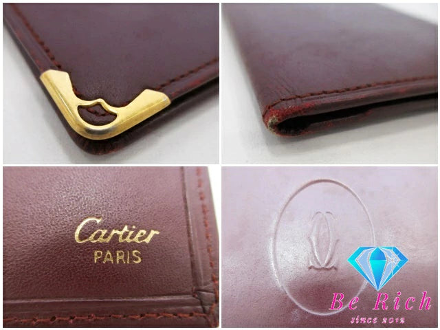 カルティエ Cartier メンズ 二つ折り財布 長財布 札入れ マスト ライン ボルドー レザー ロゴ ロング ウォレット 小銭入れなし  【中古】【送料無料】 bs3876